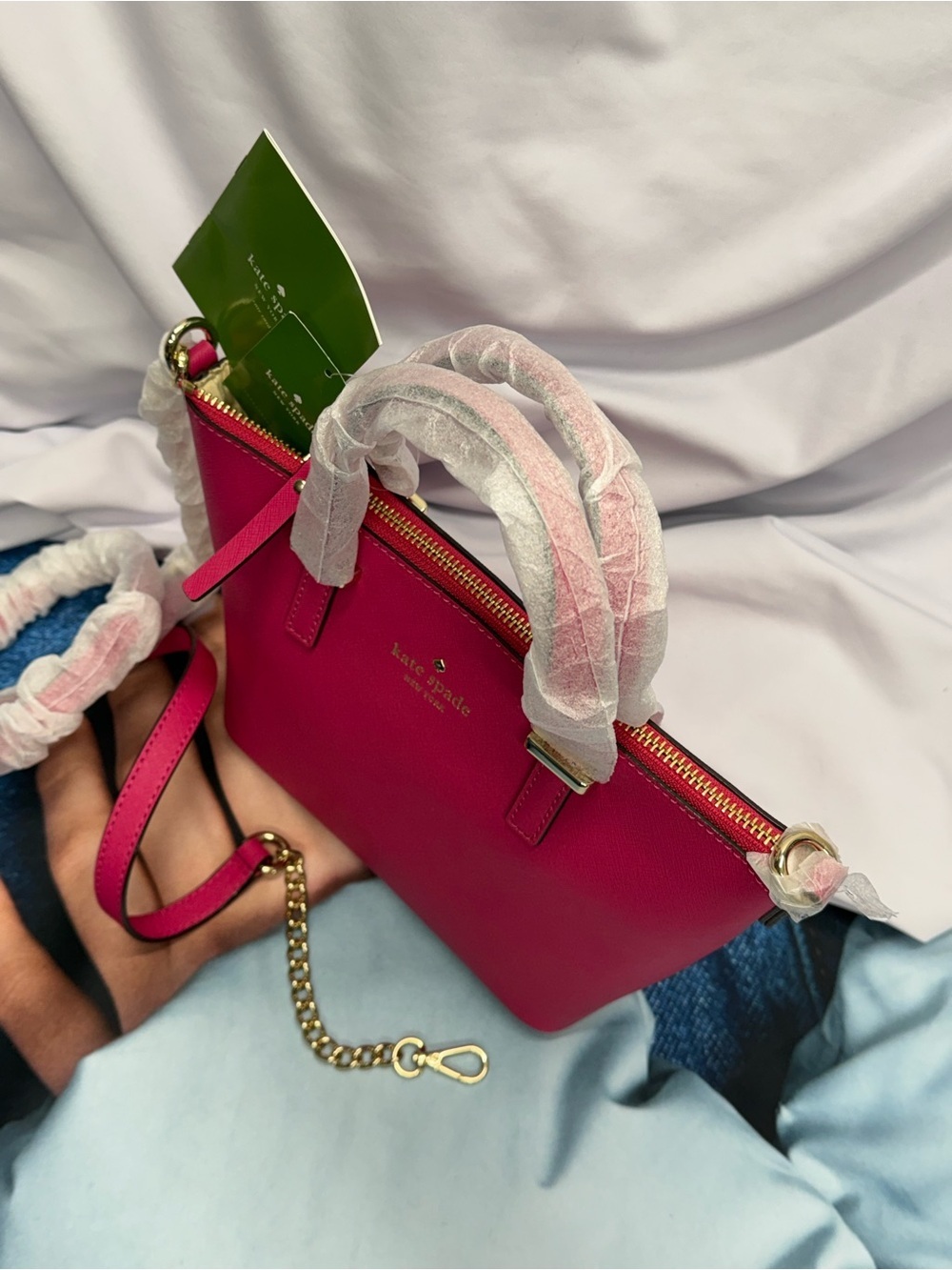 (new+tag) Kate Spade Hot Pink Saffiano Leather Crossbody Satchel Gold Hardware - Picture 9 of 11